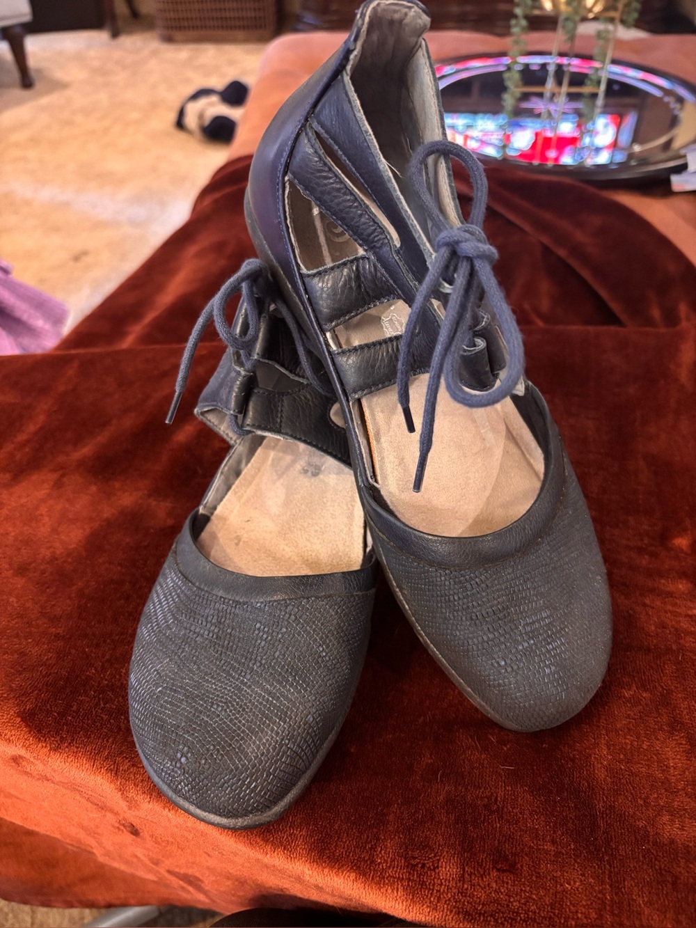 Naot Navy Lace-Up Mary Jane Flats
